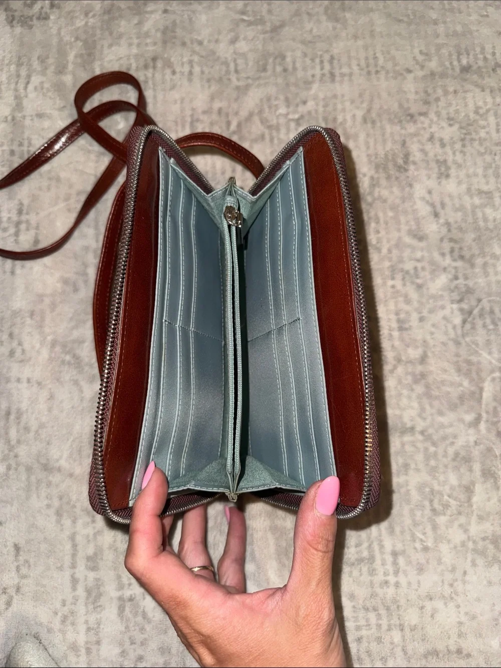 HOBO Chestnut Brown Leather Crossbody Wallet Clutch